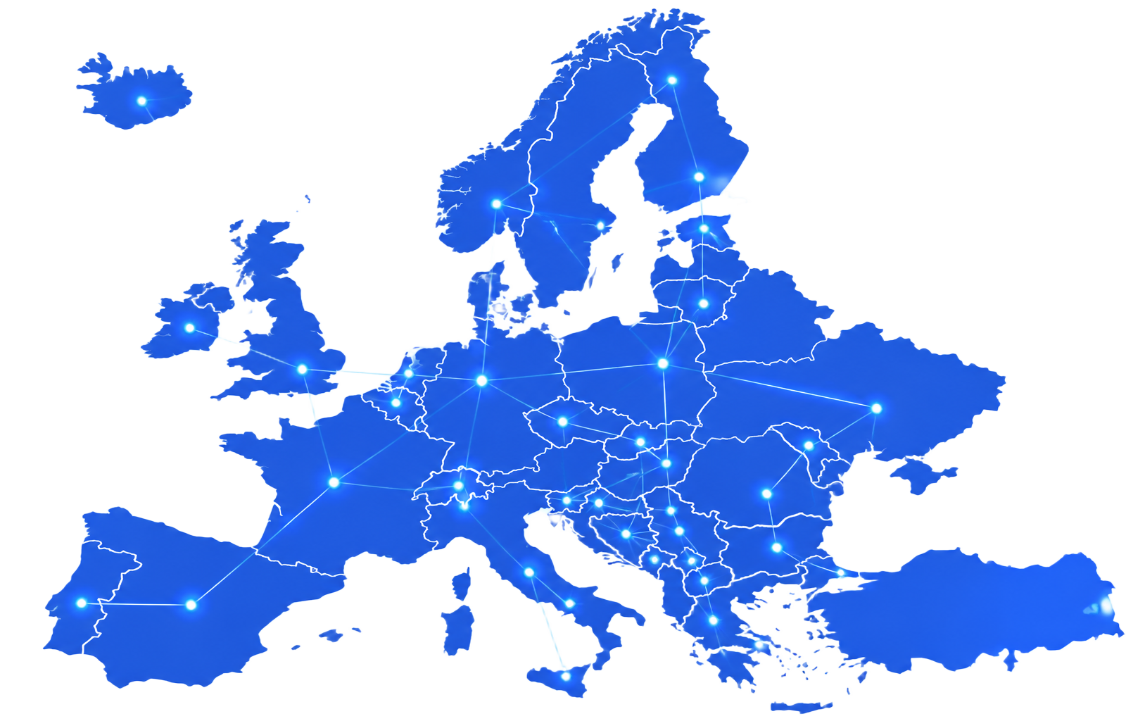 Stylised map of Europe with connected markets